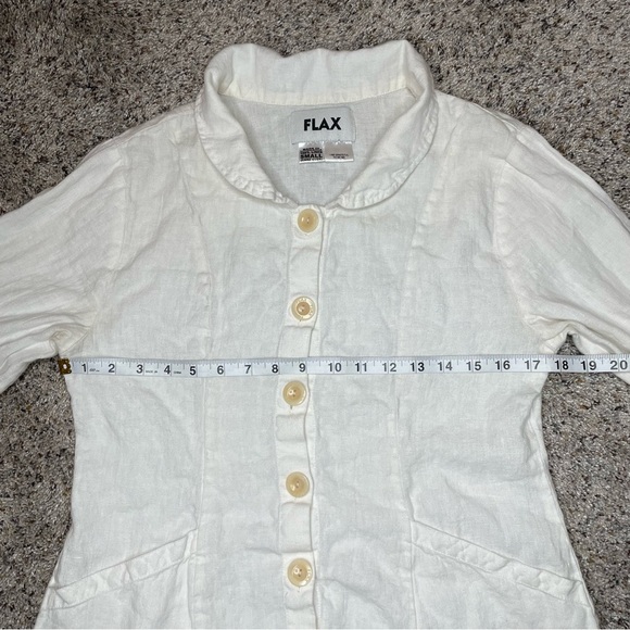 Flax 100% Linen Collared Button Up Long Sleeve Shirt Blouse Small S Cream White - Picture 7 of 9